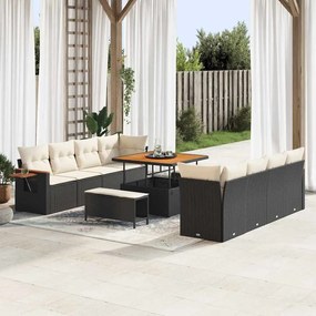 vidaXL Σετ Καναπέ Κήπου με μαξιλάρι 11 pcs Μαύρο Πολυ ράταν