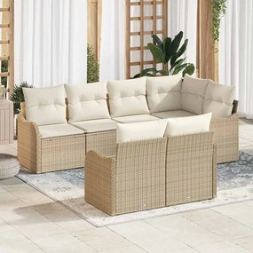 vidaXL Σετ Καναπέ Κήπου με μαξιλάρι 7 pcs Μπεζ Πολυ ράταν