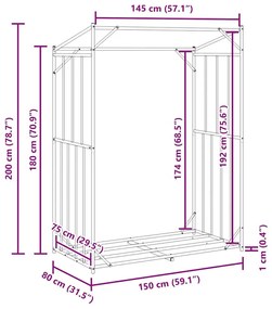 Ράφι για καυσόξυλα με κάλυμμα βροχής 150x80x200 εκ. - Μαύρο