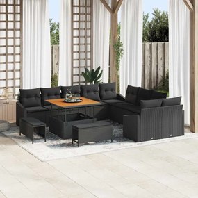 vidaXL Σετ Καναπέ Κήπου με μαξιλάρι 13 pcs Μαύρο Πολυ ράταν