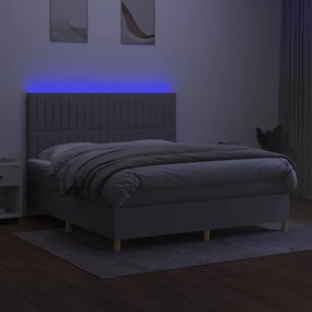 vidaXL Κρεβάτι Boxspring με Στρώμα & LED Αν.Γκρι 160x200εκ. Υφασμάτινο