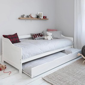 Καναπές-Κρεβάτι TRADDY με Συρόμενο Κρεβάτι και 2 Στρώματα Ξύλο Πεύκου Λευκό 90x190εκ 180x195x66 εκ.