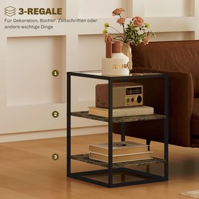 HOMCOM Σετ 2 τραπεζάκια σαλονιού με γυάλινη επιφάνεια, σχεδιασμός 3 επιπέδων, μεταλλικός σκελετός, για σαλόνι, υπνοδωμάτιο, καφέ