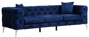 Καναπές 3θέσιος PWF-0579 τύπου Chesterfield βελούδο μπλε 237x90x73εκ Υλικό: Velvet Fabric:100%  POLYESTER - BEEICH WOOD - CHPBOARD - PP 071-001353
