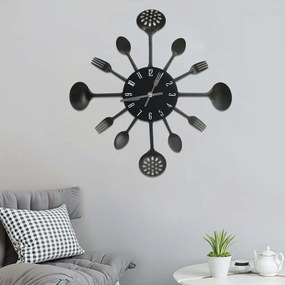 325163 Wall Clock with Spoon and Fork Design Black 40 cm Aluminium - Μαύρο