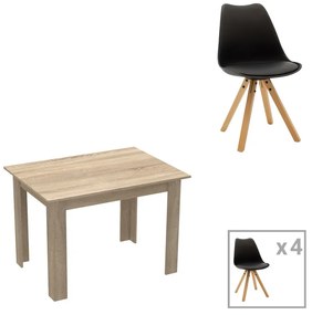 Τραπεζαρία Manka-Caron pakoworld σετ 5τεμ σε sonoma-μαύρη απόχρωση 110x80x77εκ