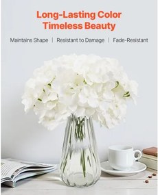 VEVOR 65 Pcs Artificial Silk Hydrangea Flowers 9.8 In Bouquet Arrangement White