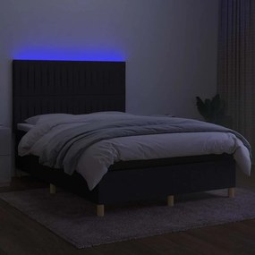 vidaXL Κρεβάτι Boxspring με Στρώμα &amp; LED Μαύρο 140x190 εκ. Υφασμάτινο