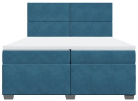 vidaXL Κρεβάτι Boxspring με Στρώμα Μπλε 200x200 εκ. Βελούδινο