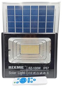 Rixme Στεγανός Ηλιακός Προβολέας IP67 Ισχύος 100W με Τηλεχειριστήριο και Θερμό Λευκό Φως σε Μαύρο χρώμα 116683