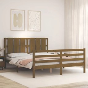 Πλαίσιο Κρεβατιού με Κεφαλάρι Μελί 160x200 εκ. από Μασίφ Ξύλο - Καφέ