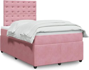 vidaXL Κρεβάτι Boxspring με Στρώμα Ροζ 120x200 εκ. Βελούδινο