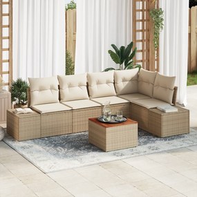 vidaXL Σετ Σαλονιού Κήπου 6 pcs Μπεζ και Λευκό Ψάθα, Υφάσματα