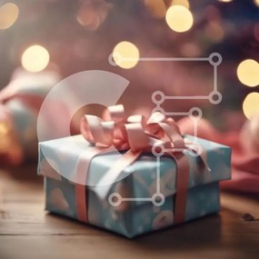 Intra Συλλεκτικό Ξύλινο Παζλ Plywood 4mm - Μπλε κουτί δώρου σε ξύλινο τραπέζι με ροζ κορδέλα Σε Ξύλινο Κουτί - Διαστάσεις: 10x10 cm – 25 κομμάτια