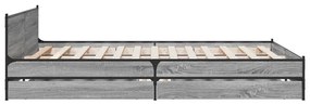 Πλαίσιο Κρεβατιού με συρτάρια Γκρι sonoma 135x190εκ. Επεξ. Ξύλο - Γκρι
