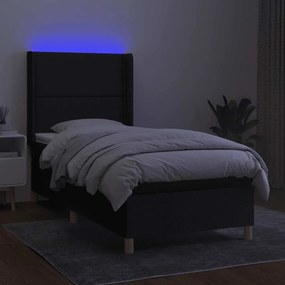 vidaXL Κρεβάτι Boxspring με Στρώμα &amp; LED Μαύρο 80x200 εκ. Υφασμάτινο