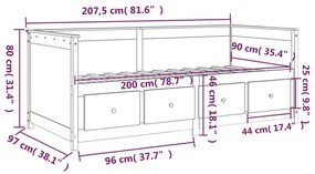 Καναπές Κρεβάτι Μαύρος 90 x 200 εκ. από Μασίφ Ξύλο Πεύκου - Μαύρο