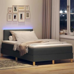 vidaXL LED Κρεβάτι με βάθρο Σκούρο Γκρι 120 x 200 cm ύφασμα