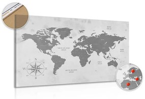 Εικόνα στο φελλό ενός αξιοπρεπούς παγκόσμιου χάρτη σε ασπρόμαυρο - 120x80