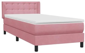 vidaXL Κρεβάτι Boxspring με Στρώμα Ροζ 90x220 εκ. Βελούδινο