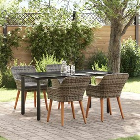 vidaXL Σέτ φαγητού για κήπο με μαξιλάρι 5 pcs Γκρι συνθετικό ρατάν