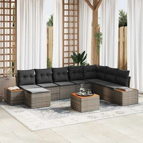 vidaXL Σετ Καναπέ Κήπου με μαξιλάρι 9 pcs Γκρι Πολυ ράταν