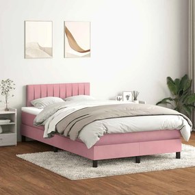 vidaXL Κρεβάτι Boxspring με Στρώμα &amp; LED ροζ 120x220 cm Βελούδινο