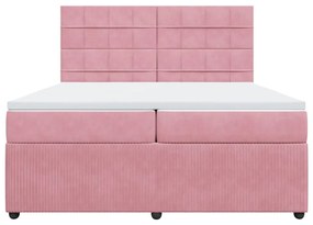 vidaXL Κρεβάτι Boxspring με Στρώμα Ροζ 200x200 εκ. Βελούδινο