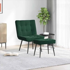 vidaXL Πολυθρόνα Relax Σκούρο Πράσινο Βελούδινη με Σκαμπό