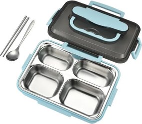 Φαγητοδοχείο inox με 4 χωρίσματα μπλε 1500ml