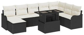 vidaXL Σετ Καναπέδων Κήπου 9 Τεμαχίων με Μαξιλάρια Μαύρο Πολυ Ρατάν