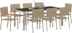 vidaXL Σέτ φαγητού για κήπο 9 pcs Μπεζ συνθετικό ρατάν