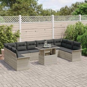 vidaXL Σετ Καναπέ Κήπου με μαξιλάρι 11 pcs Ανοιχτό γκρι Πολυ ράταν