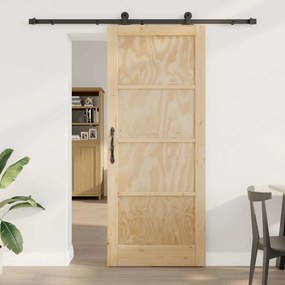 vidaXL Συρόμενη Πόρτα με Σετ Εξαρτημάτων 86x211 cm Συμπαγές Ξύλο Πεύκο