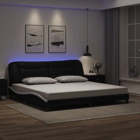 vidaXL Πλαίσιο κρεβατιού με LED χωρίς στρώμα Hvar Μαύρο/Λευκό 200x200εκ.