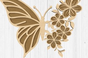 Intra απο ξύλο plywood 3mm-4mm πάχος Πεταλούδα και λουλουδάτα τέχνη τοίχου με Δίασταση 30x20 cm INTRAFABR-112746764