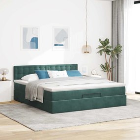 vidaXL Οθωμανικό κρεβάτι με στρώμα & LEDs Dark Green 160x200cm Velvet