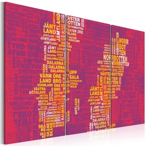 Πίνακας - Text map of Sweden (pink background) - triptych 60x40