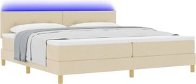 vidaXL LED Κρεβάτι με βάθρο με μαξιλάρι Κρεμ 200 x 200 cm ύφασμα