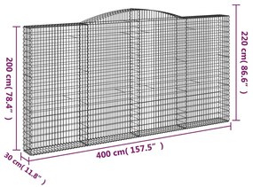 Συρματοκιβώτιο Τοξωτό 400x30x200/220εκ. από Γαλβανισμένο Χάλυβα - Ασήμι