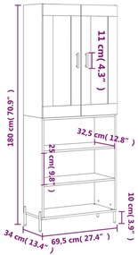 Ντουλάπι Καφέ Δρυς 69,5 x 34 x 180 εκ. από Επεξεργασμένο Ξύλο  - Καφέ