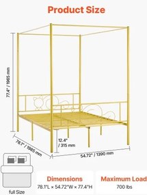 VEVOR Full Size Canopy Bed Frame Metal Canopy Bed with Headboard &amp; Four Posters