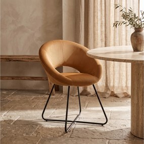 ΚΑΡΈΚΛΕΣ &amp; ΠΟΛΥΘΡΌΝΕΣ ROUND VELVET ARMCHAIR GIULIA YELLOW HD0064