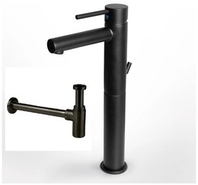 Eurorama Tonda Black Matt 145310P-400 Μπαταρία Νιπτήρος Υψηλή, με Aυτόματη Βαλβίδα +Σιφών