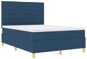 vidaXL Κρεβάτι Box Spring με Στρώμα Μπλε 140x190 εκ. Ύφασμα