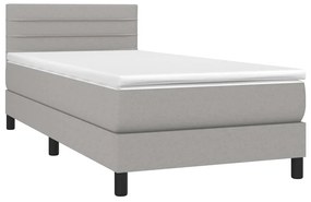 vidaXL Κρεβάτι Boxspring με Στρώμα Ανοιχτό Γκρι 90x190 εκ. Υφασμάτινο