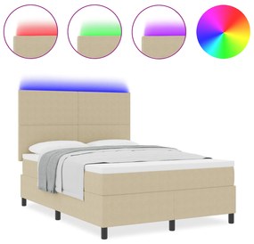 vidaXL Κρεβάτι Box Spring με Στρώμα & LED Φως Πράσινο Γκρί 140x200 εκ Ύφασμα Κορδέλας