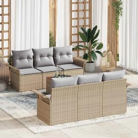 vidaXL 7 Τεμαχίων Σετ Καναπέ Κήπου με Μαξιλάρια Μπεζ από Πολυ Ράτανα