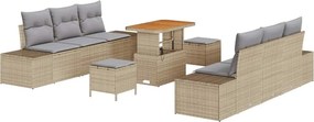 vidaXL Σετ Καναπέ Κήπου με μαξιλάρι 9 pcs Μπεζ Πολυ ράταν
