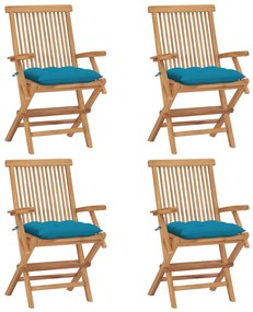 3065636 vidaXL Καρέκλες Κήπου 4 τεμ. από Μασίφ Ξύλο Teak με Γαλάζια Μαξιλάρια Μπλε, 1 Τεμάχιο